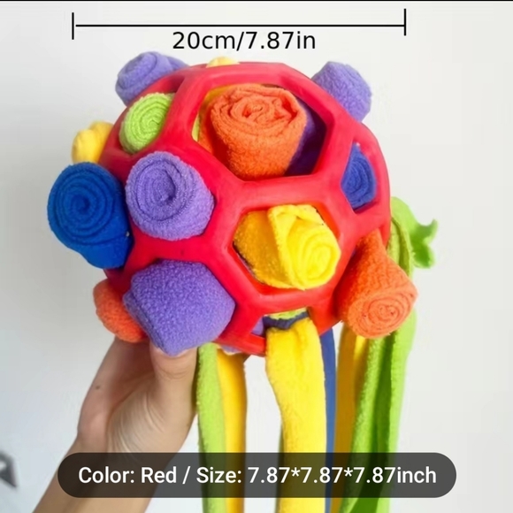 UNIQUE Dogs toy. Hide treats. RUBBER BALL W/ TUCK AWAY SOFT RIBBON - Picture 4 of 4